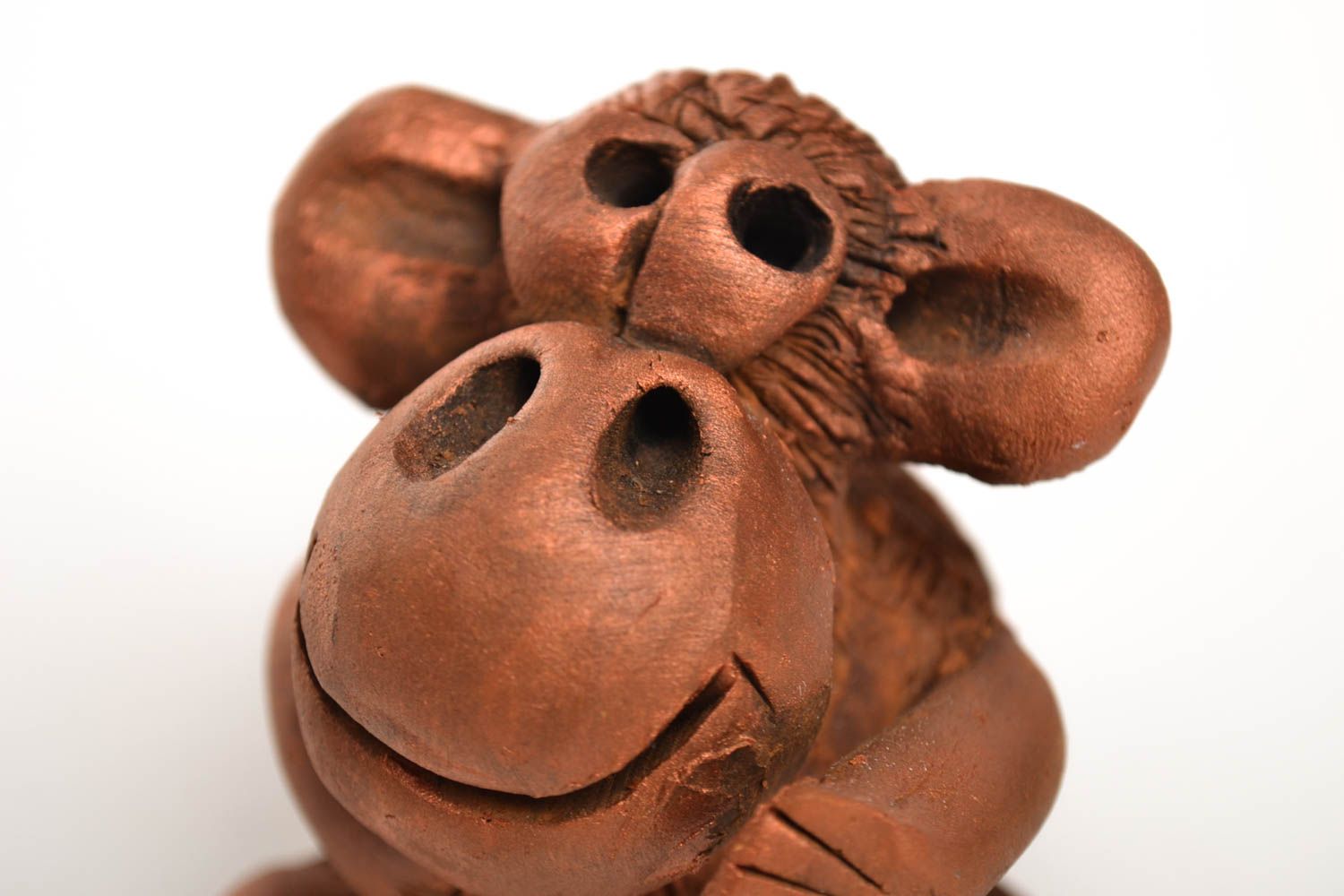 Handmade Figuren Set Tiere aus Ton Deko Ideen Haus 3 Stück Affen Statuetten foto 4