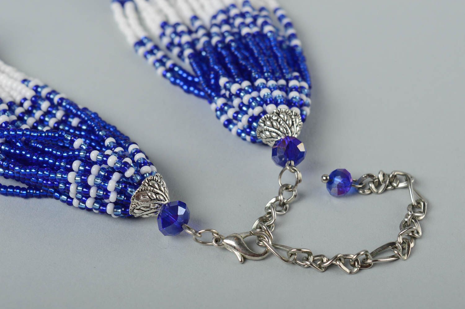 Collier Halskette handgefertigt Rocailles Schmuck Accessoire für Frauen blau foto 3