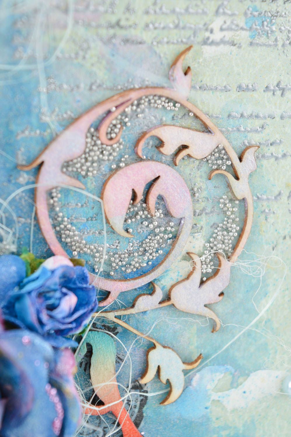 Carte de voeux fait main Carte de souhait papier fleur bleue Cadeau original photo 4