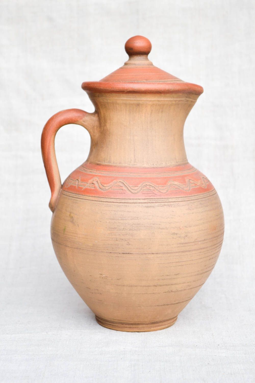 Large ethnic style ceramic water pitcher with handle, lid, and ornament décor 11, 2,7 lb photo 5