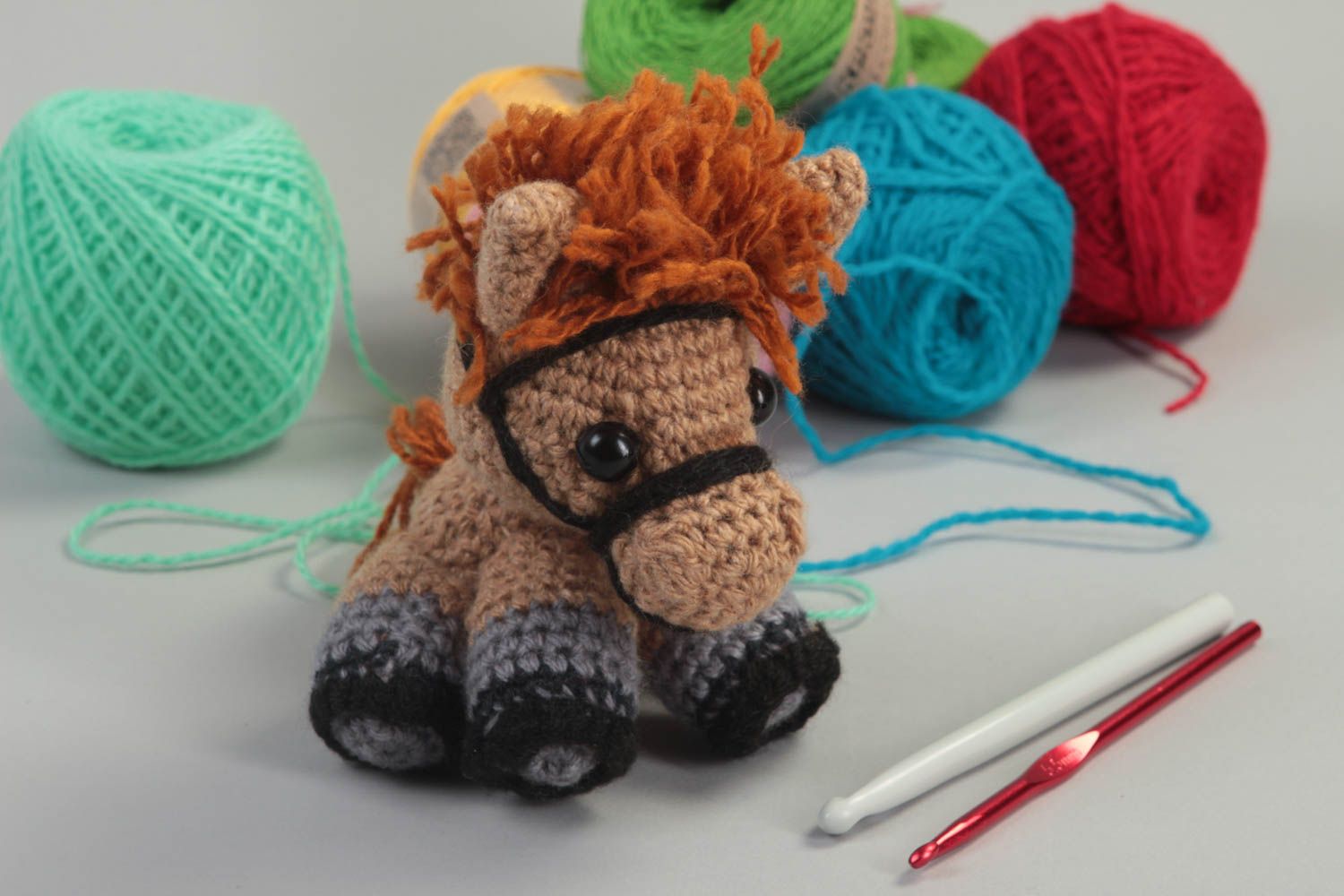 Miniature handmade soft toy stuffed toy for kids crochet horse toy gift ideas photo 1