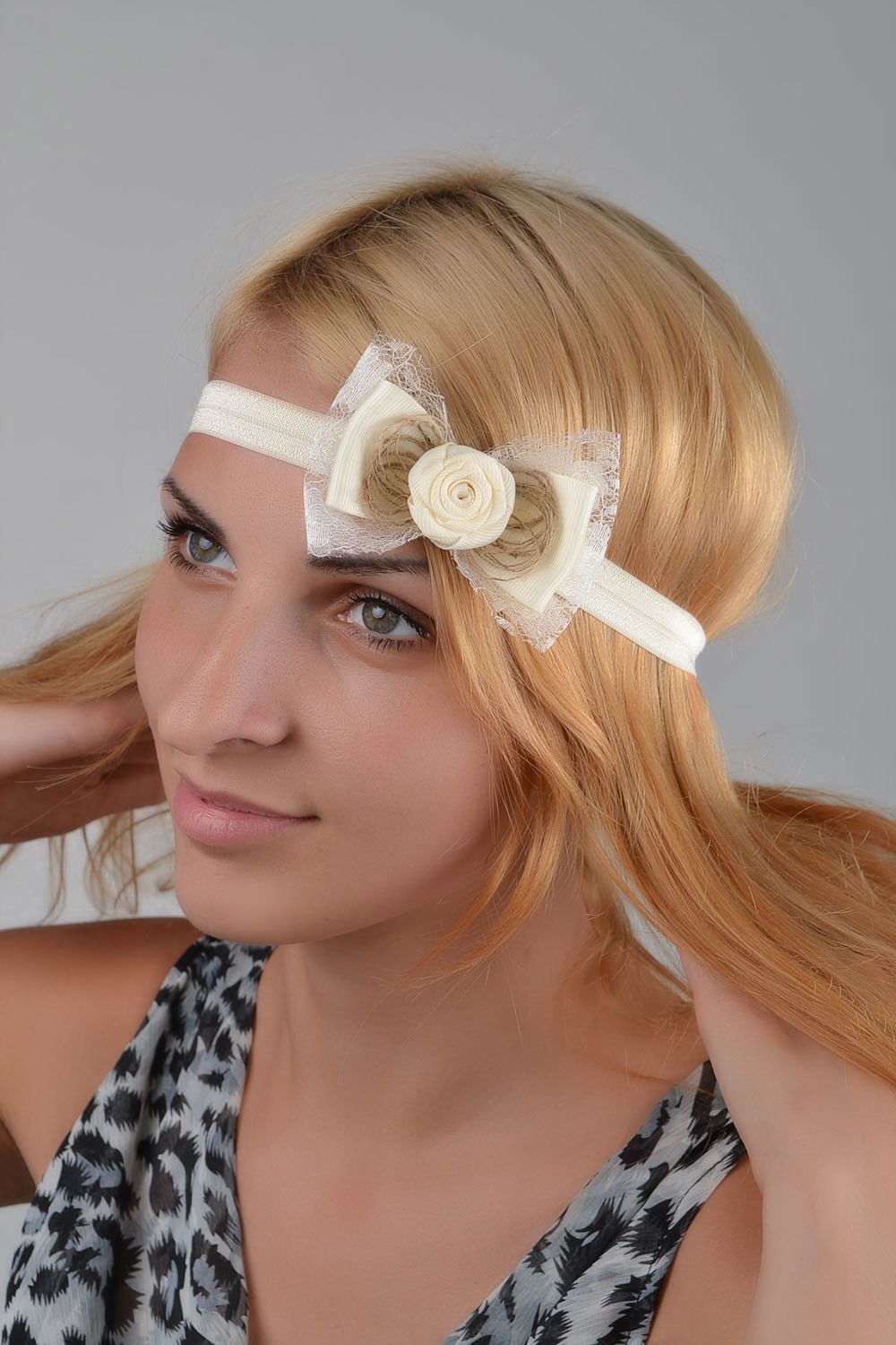 Повязка на голову с бантом повязка ручной работы аксессуар для волос с цветком фото 1