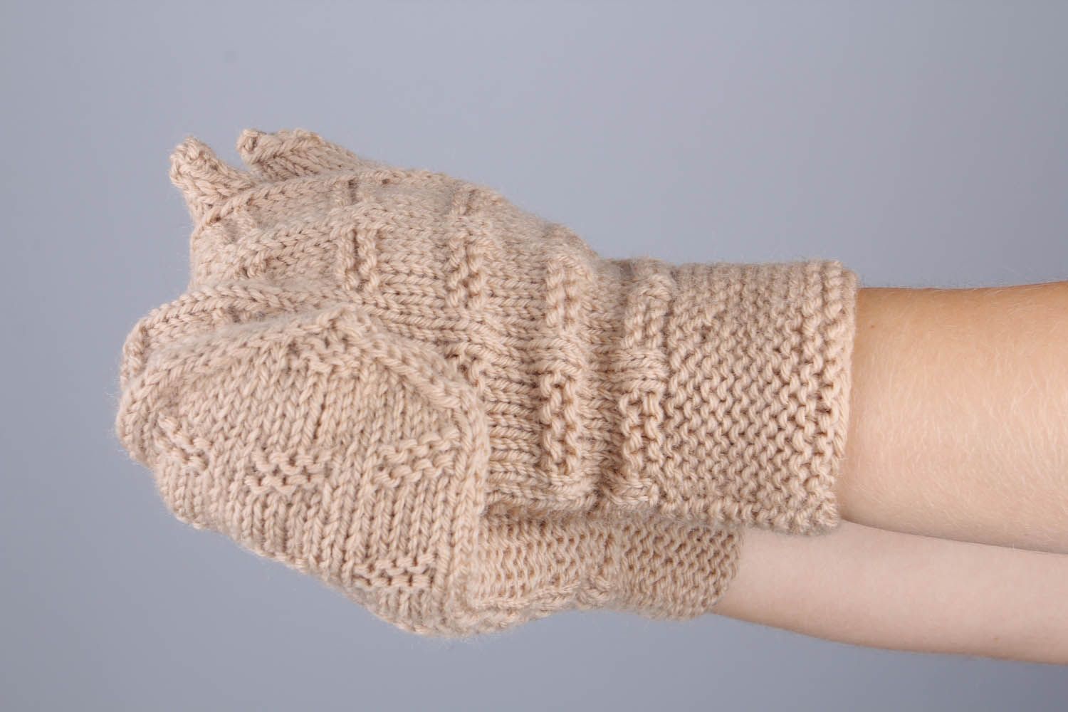 Moufles tricotées main en laine chaudes   photo 5