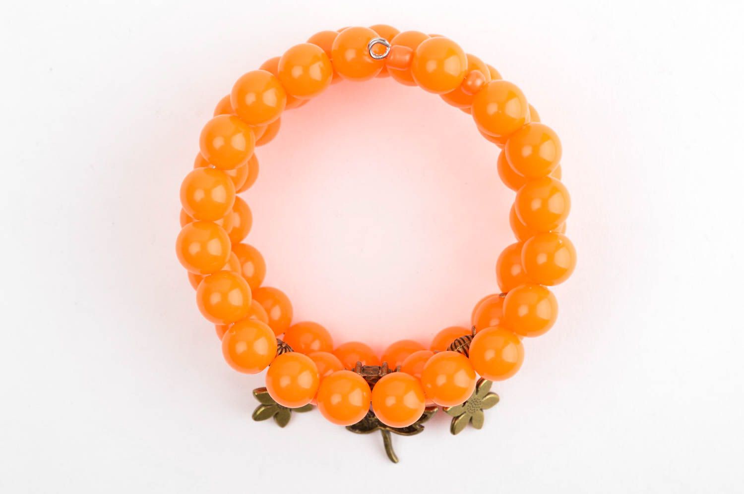 Bracelet perles acryliques Bijou fait main Accessoire femme orange fil à mémoire photo 3
