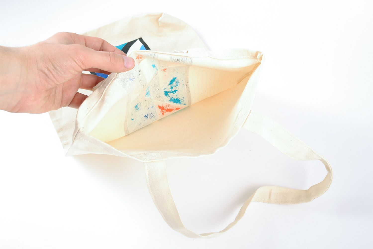 Текстильная сумка из конопляной ткани с геометрическим рисунком фото 5