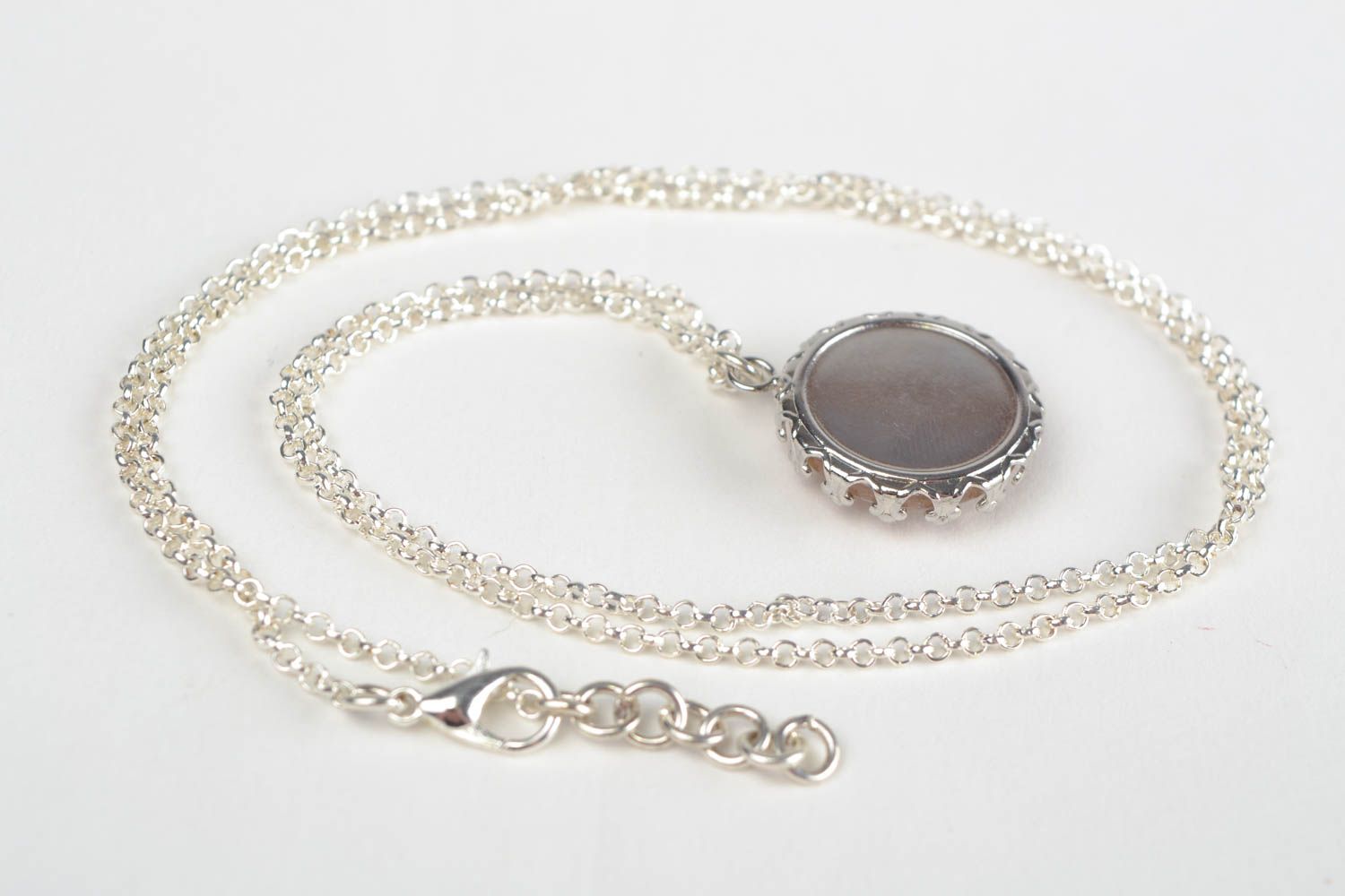 Handmade Zodiac round white glass pendant on metal chain of 63 cm length Pisces  photo 5