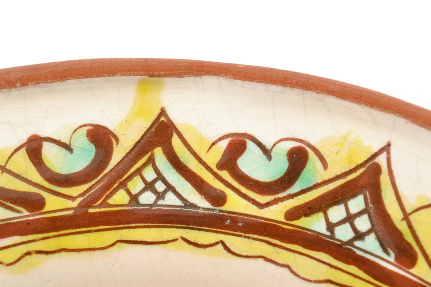 Schöner handmade Deko Teller aus Keramik mit Glasur bemalt mit Ethnomuster grell foto 3