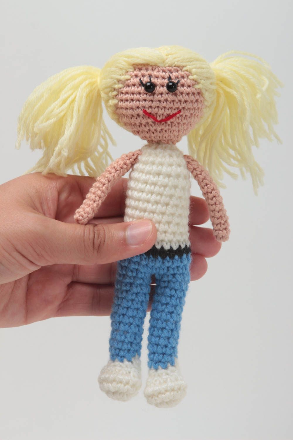 Soft stuffed toy handmade unique crocheted toy children designer doll for girl photo 5