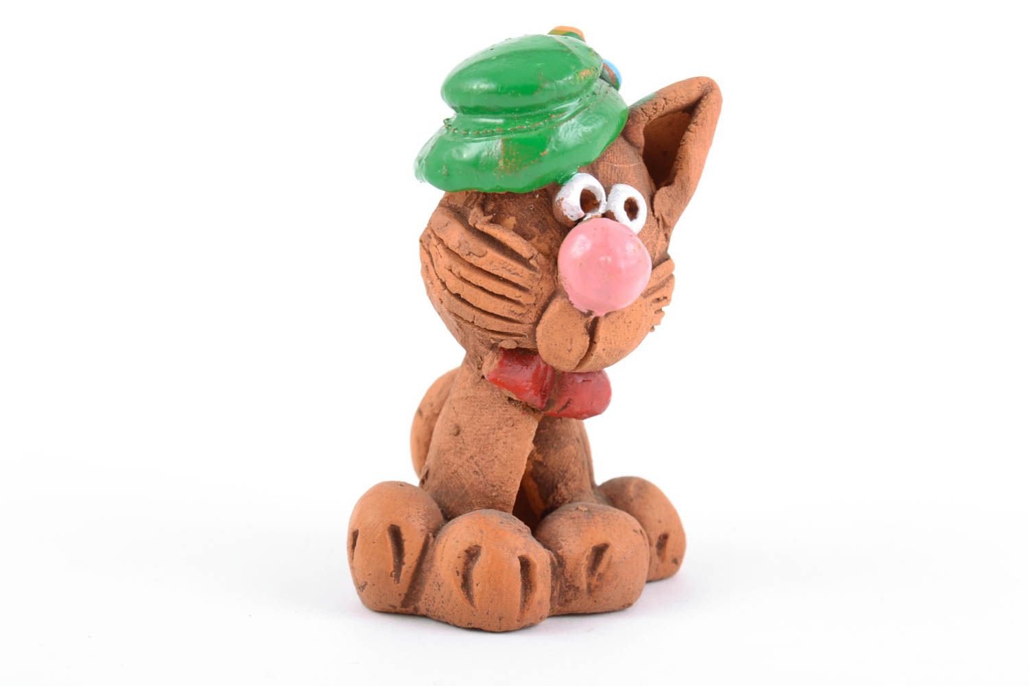 Figura de cerámica original con forma de gato hecha a mano decorativa de colores foto 2