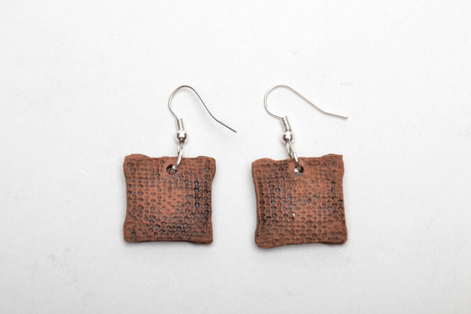 Square ceramic earrings in ethnic style photo 5