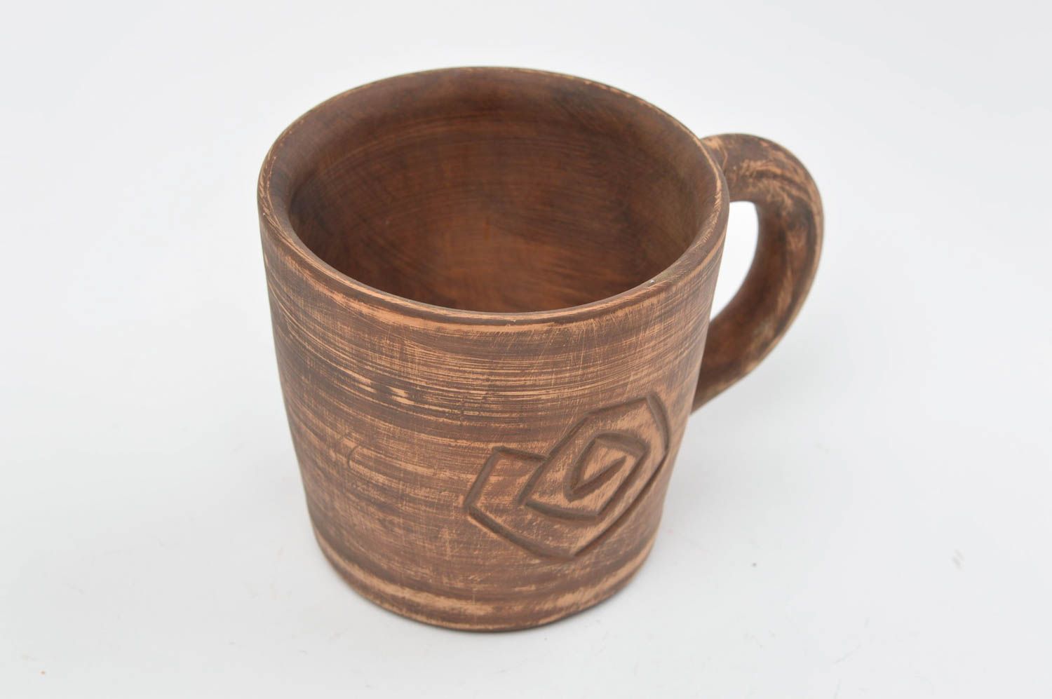 Tasse en céramique brune à motif spiralé originale faite main cadeau ravissant photo 3
