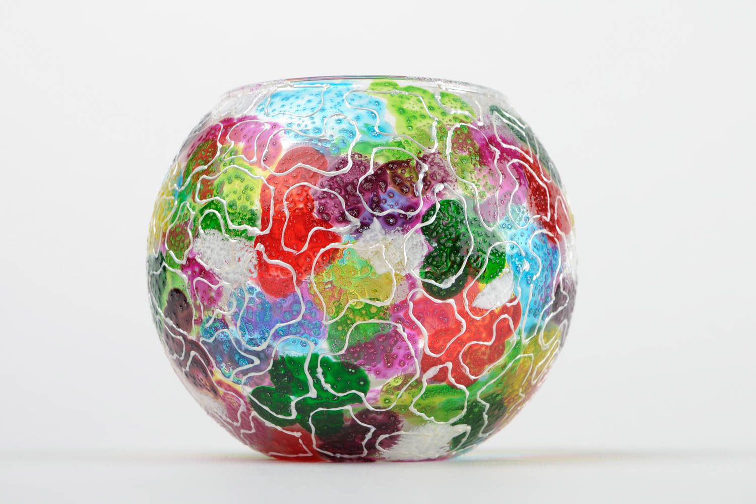4 inches multicolor ball shape handmade glass vase 15 oz, 0,43 lb photo 1