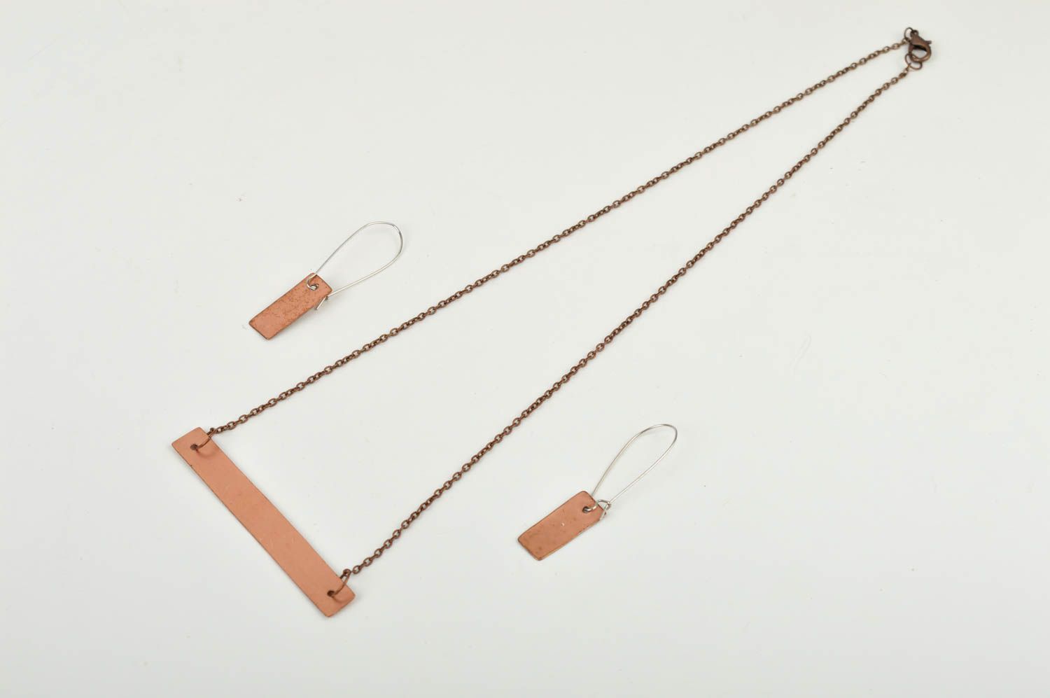 Handmade Schmuck Set aus Kupfer Damen Ohrringe Ketten Anhänger rechteckig foto 2