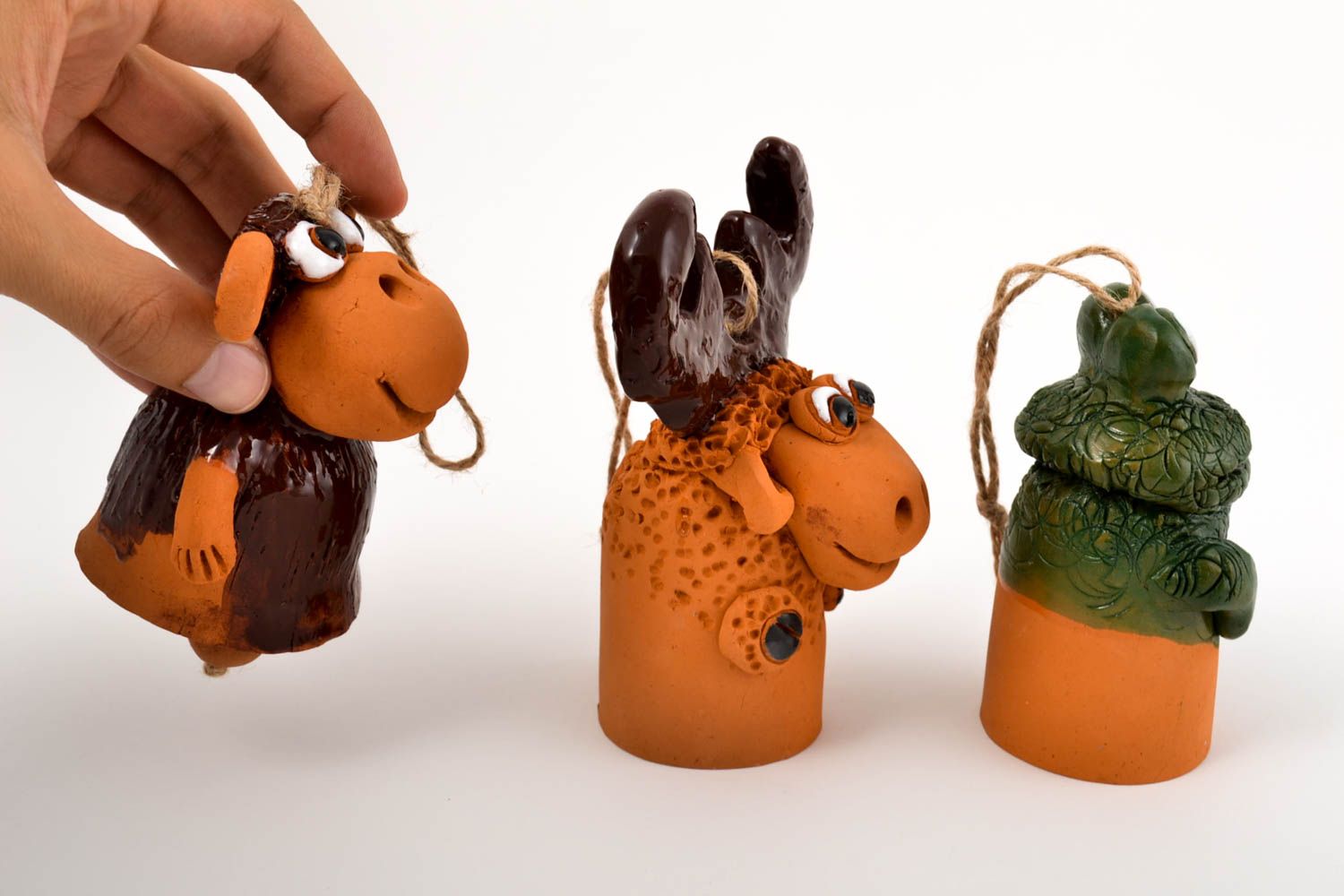 Handmade Deko Glöckchen Keramik Figuren Tiere aus Ton 3 Stück Souvenirs foto 5