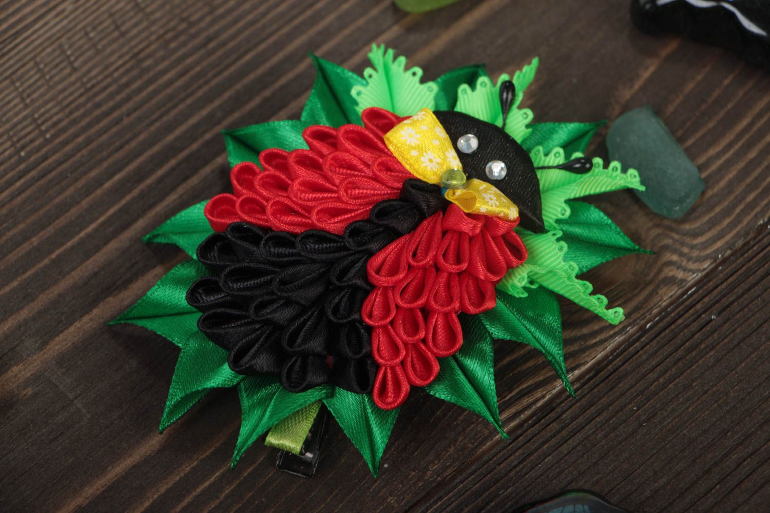 Handmade textile flower barrette designer hair accessories kanzashi ideas photo 1