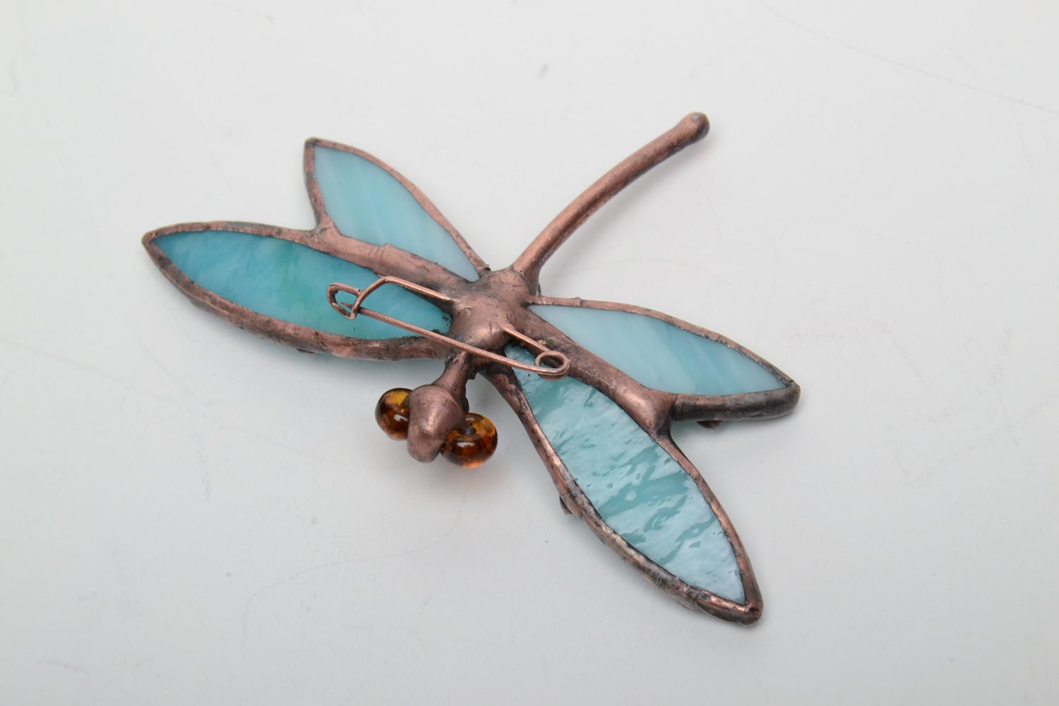 Stained glass brooch Blue Dragonfly photo 4