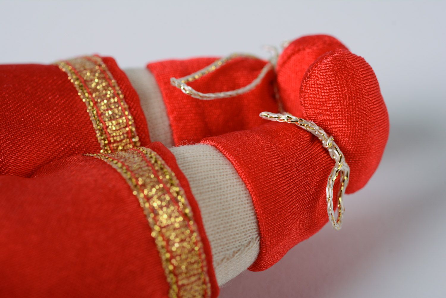 Handmade small soft toy sewn of fabric Polish boy in traditional costume  photo 4