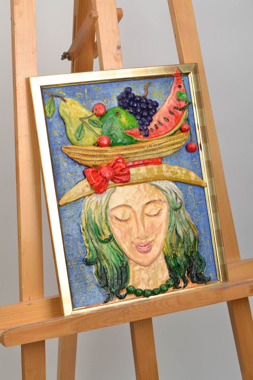 Salzteig Gemälde Junge Frau mit Obst foto 1