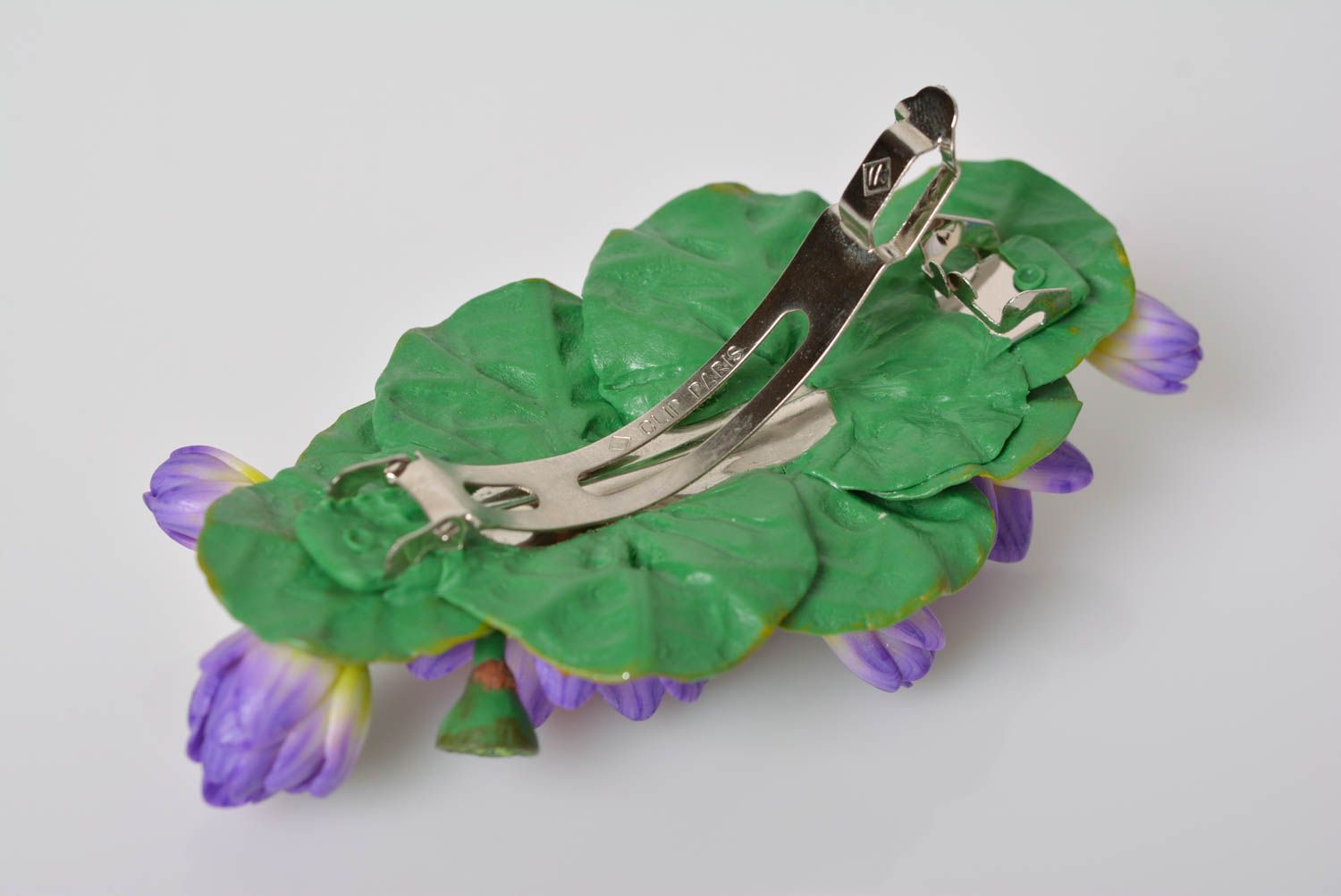 Beautiful handmade designer lilac polymer clay flower hair clip photo 4