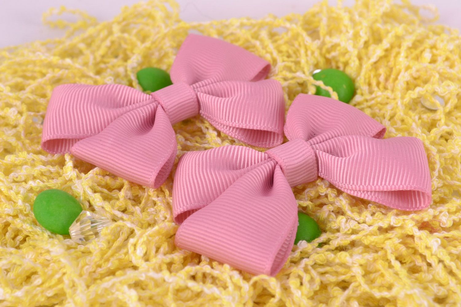 Handmade beautiful rep ribbon bows set of 2 pink pieces hair accessories photo 1