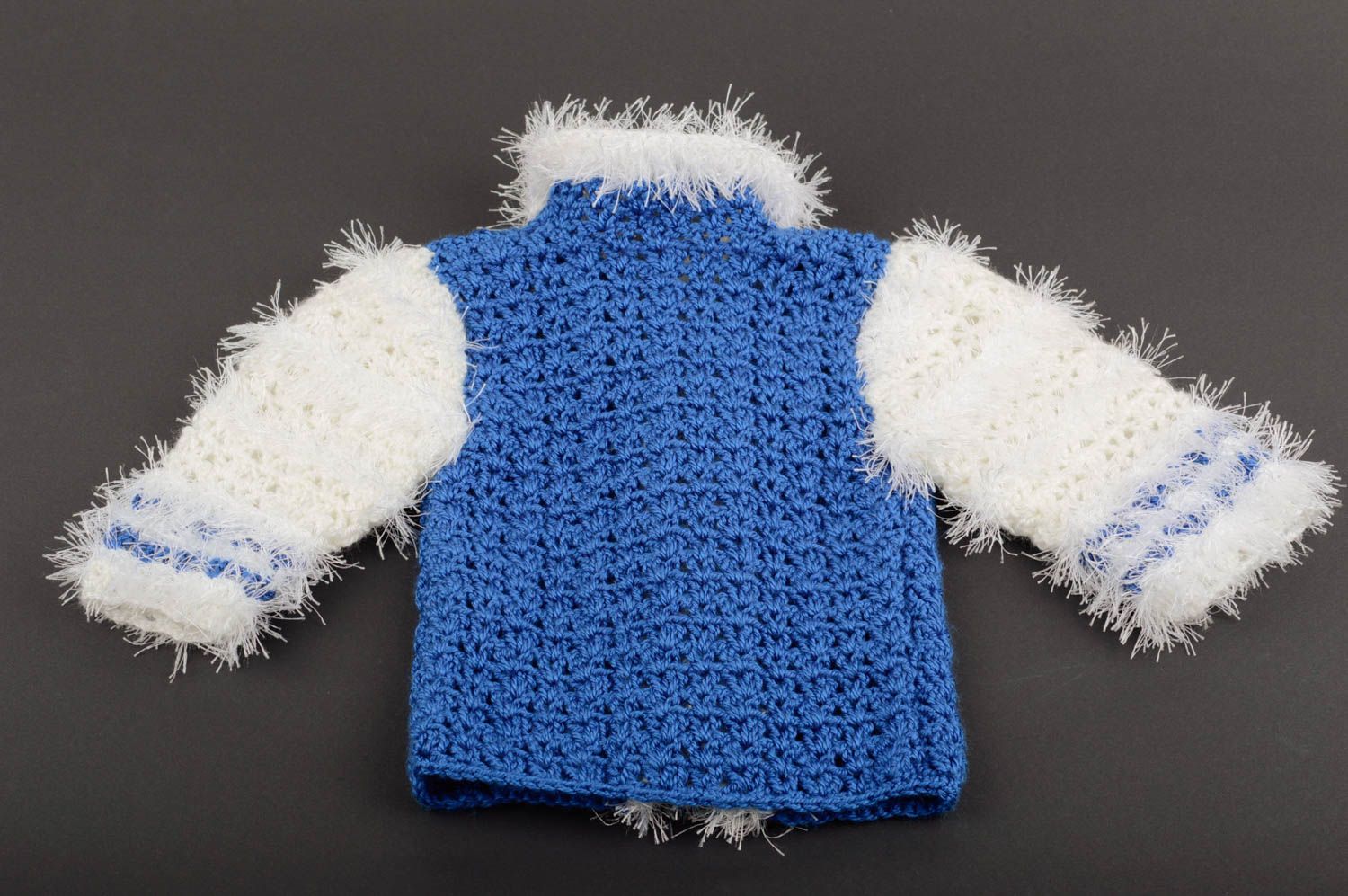 Kinder Jacke handgefertigt Winter Kleidung Baby Jacke Winter gehäkelt in Blau foto 3