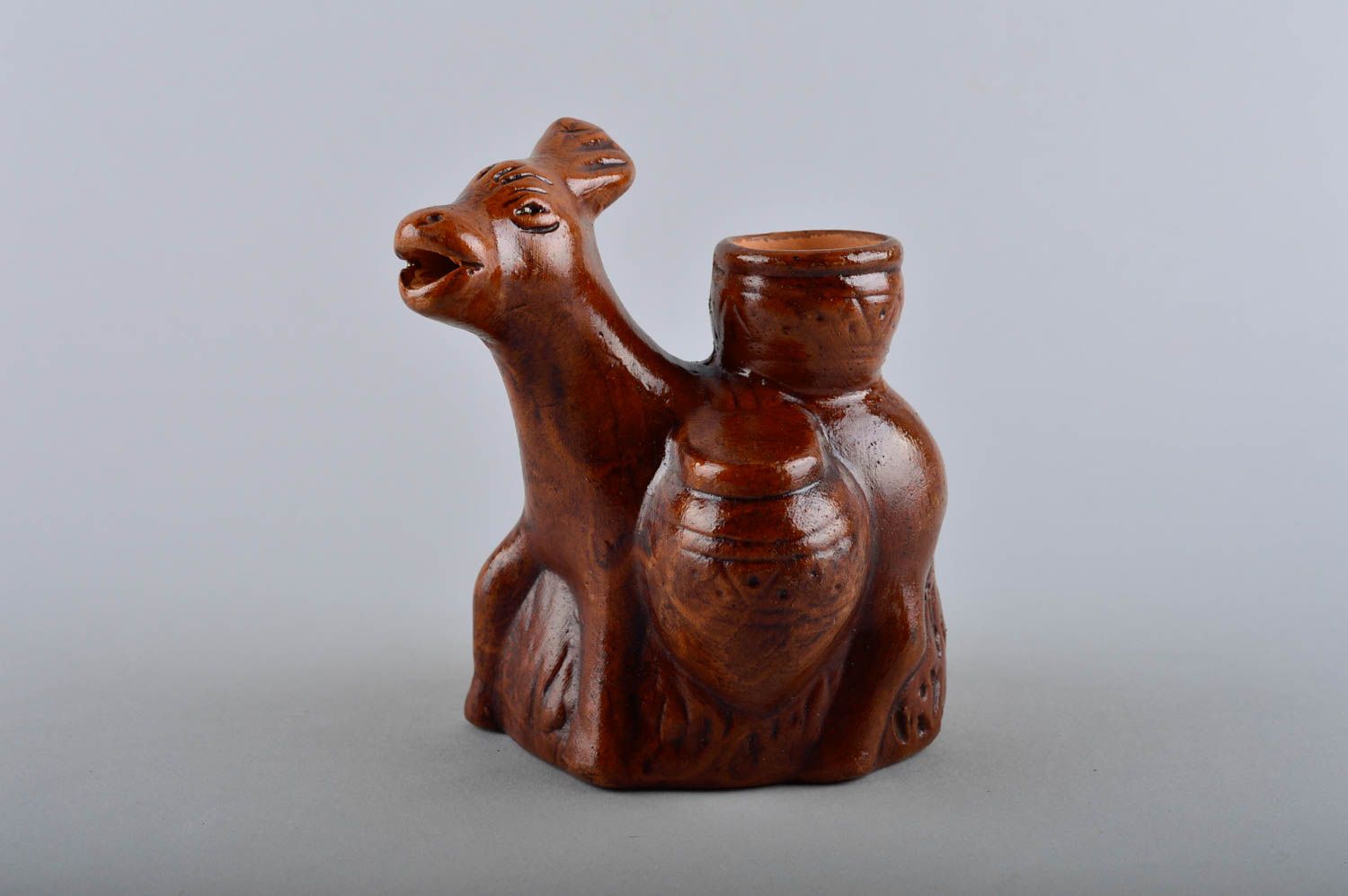 8 oz glazed ceramic jug in the shape of a donkey in brown color 0,6 lb photo 2