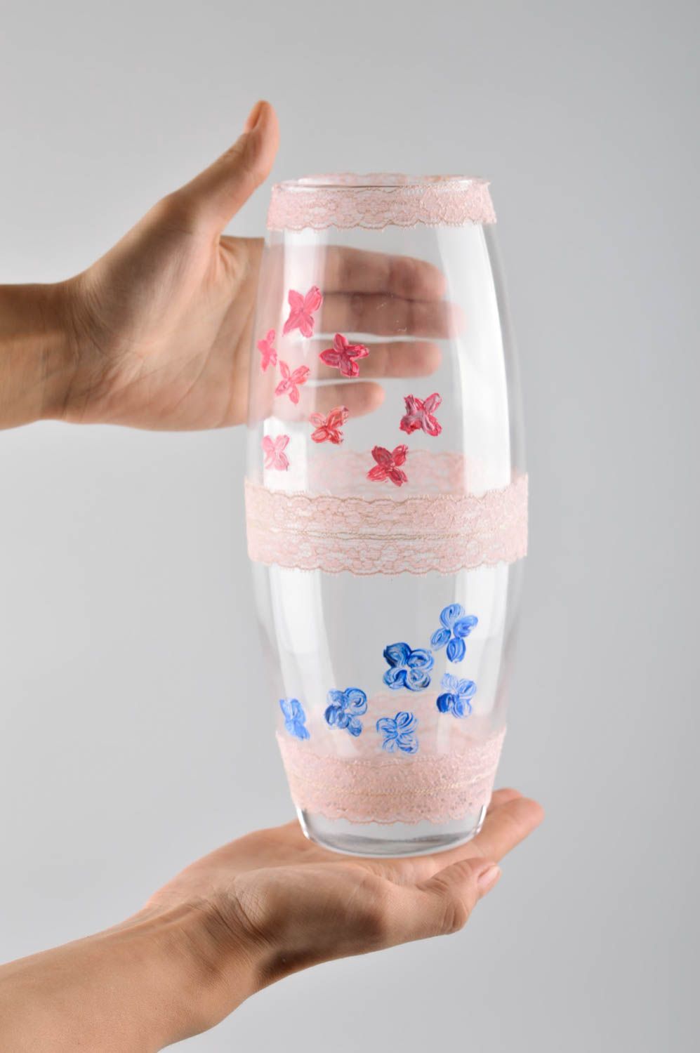 Flower clear glass pink lace décor vase for home décor 1,3 lb photo 6
