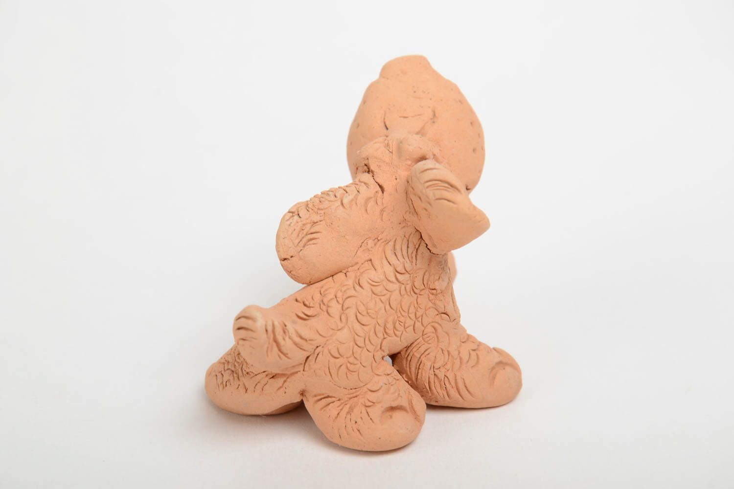 Figurine Chien qui aboie en terre cuite petite beige décorative faite main photo 3