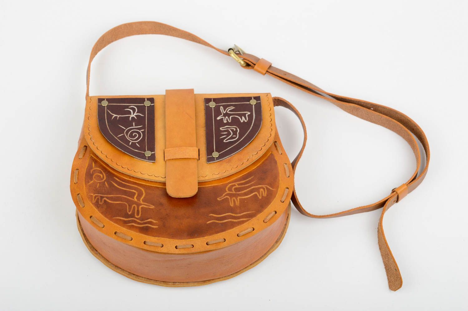 Shoulder bag handmade leather purse brown ladys bag ethnic style purse unique photo 4