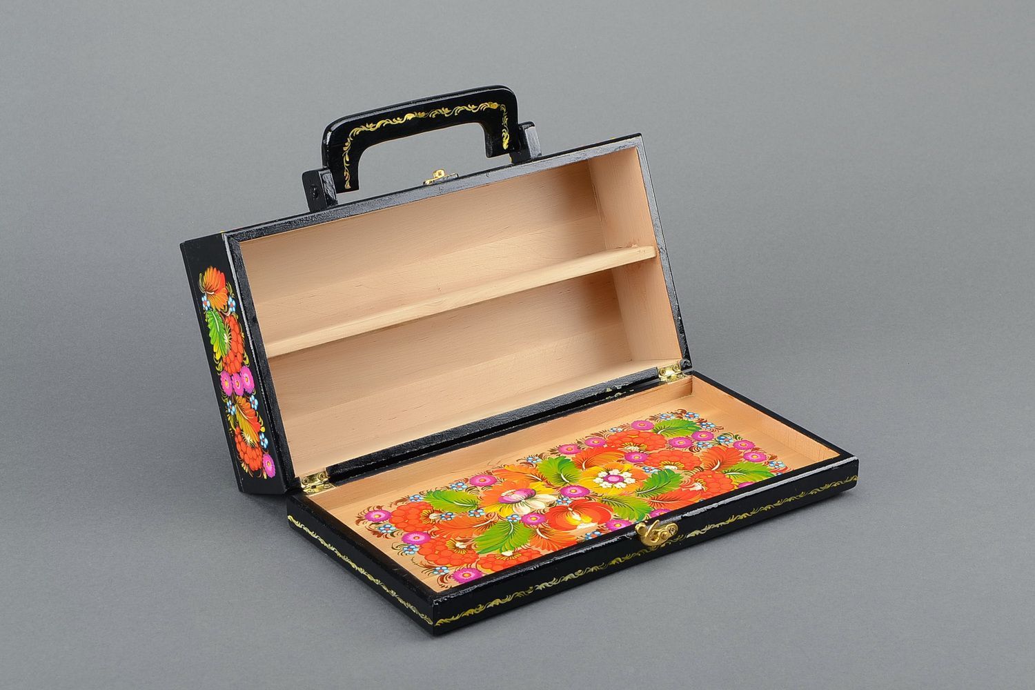 Joyero-maletín pintado con dos compartimientos foto 2