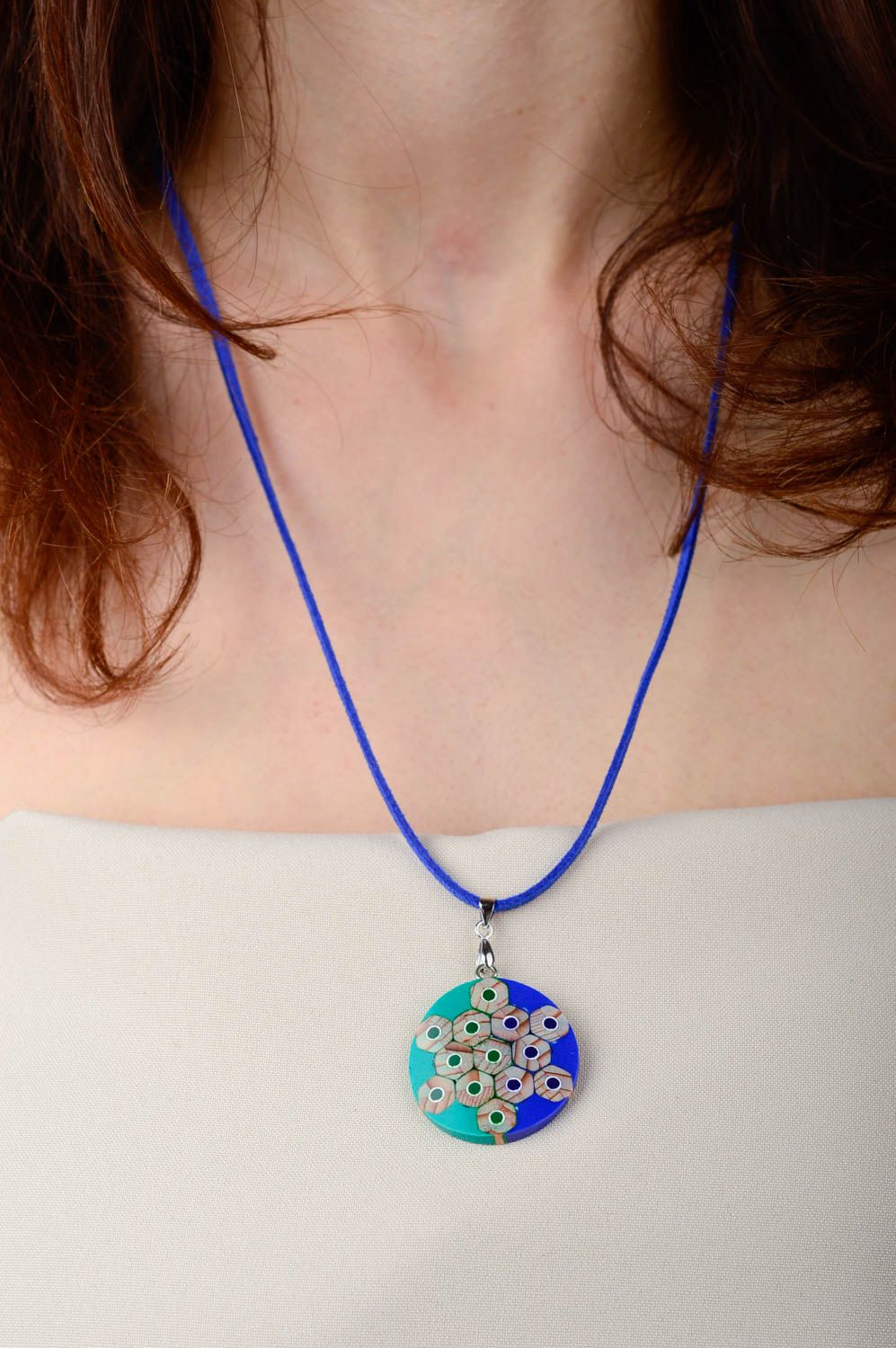 Handmade accessory wooden pendant for girls designer jewelry gift ideas photo 2