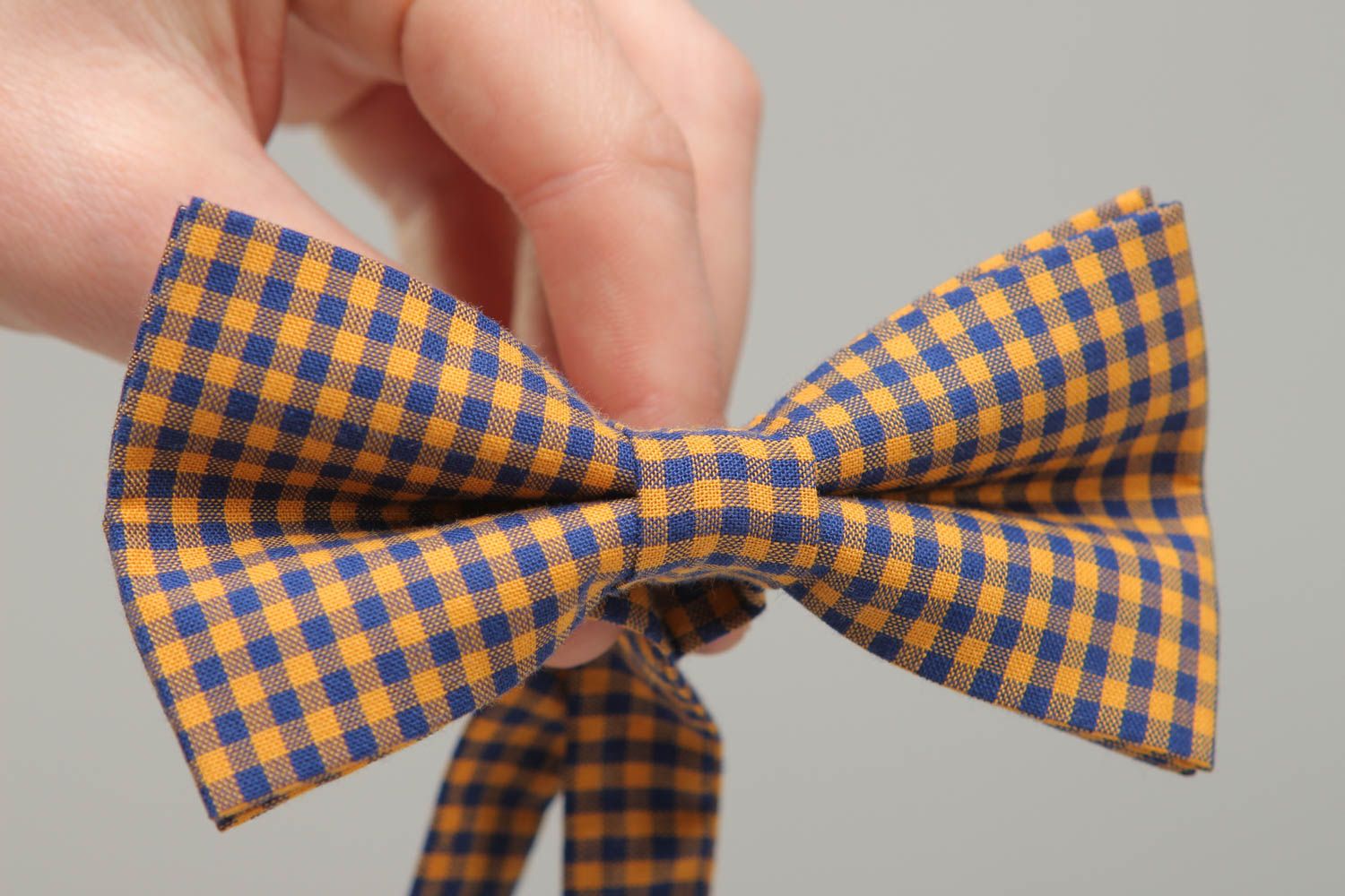 Checkered cotton fabric bow tie photo 4