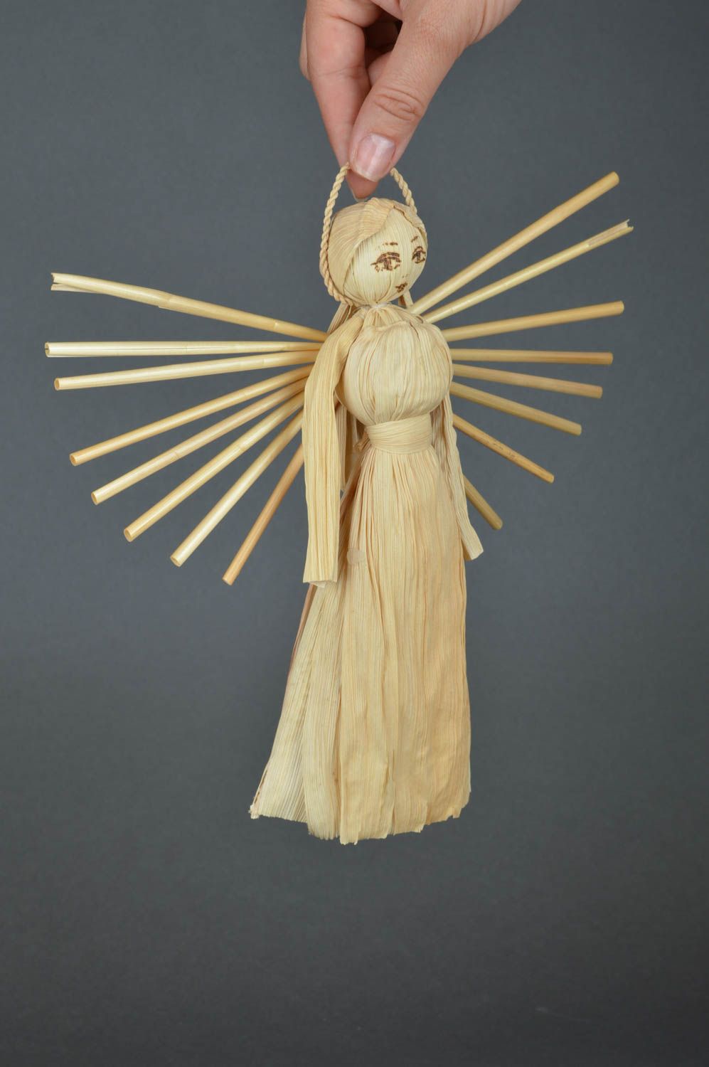 Unusual beautiful handmade designer corn husk statuette folk interior doll photo 3