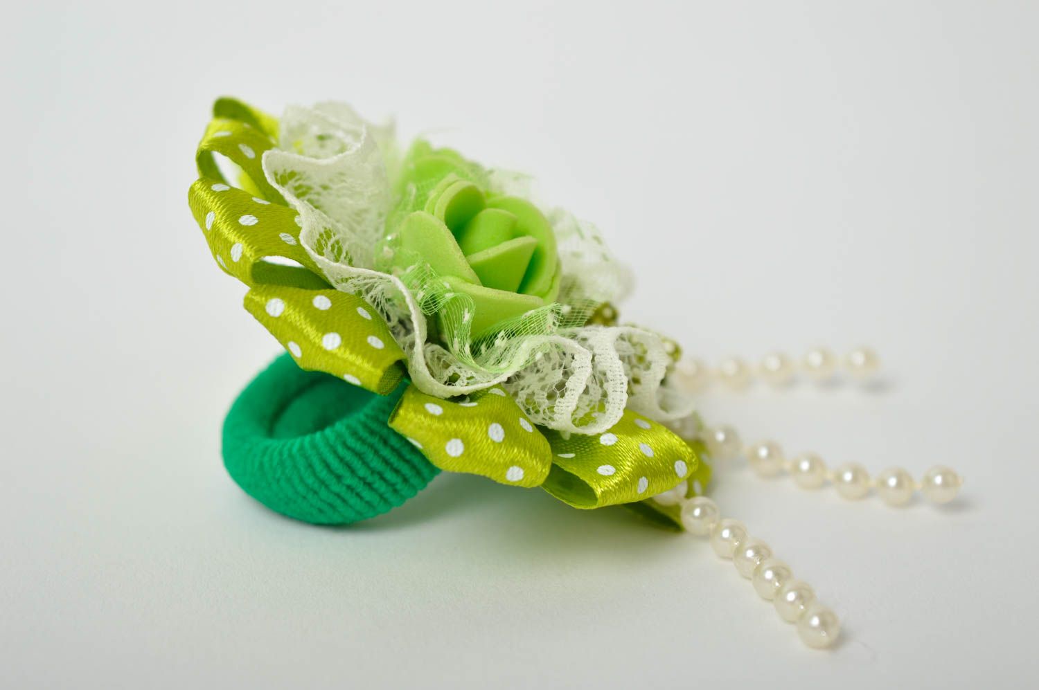 Handmade green scrunchy stylish satin bow barrette scrunchies for children photo 5