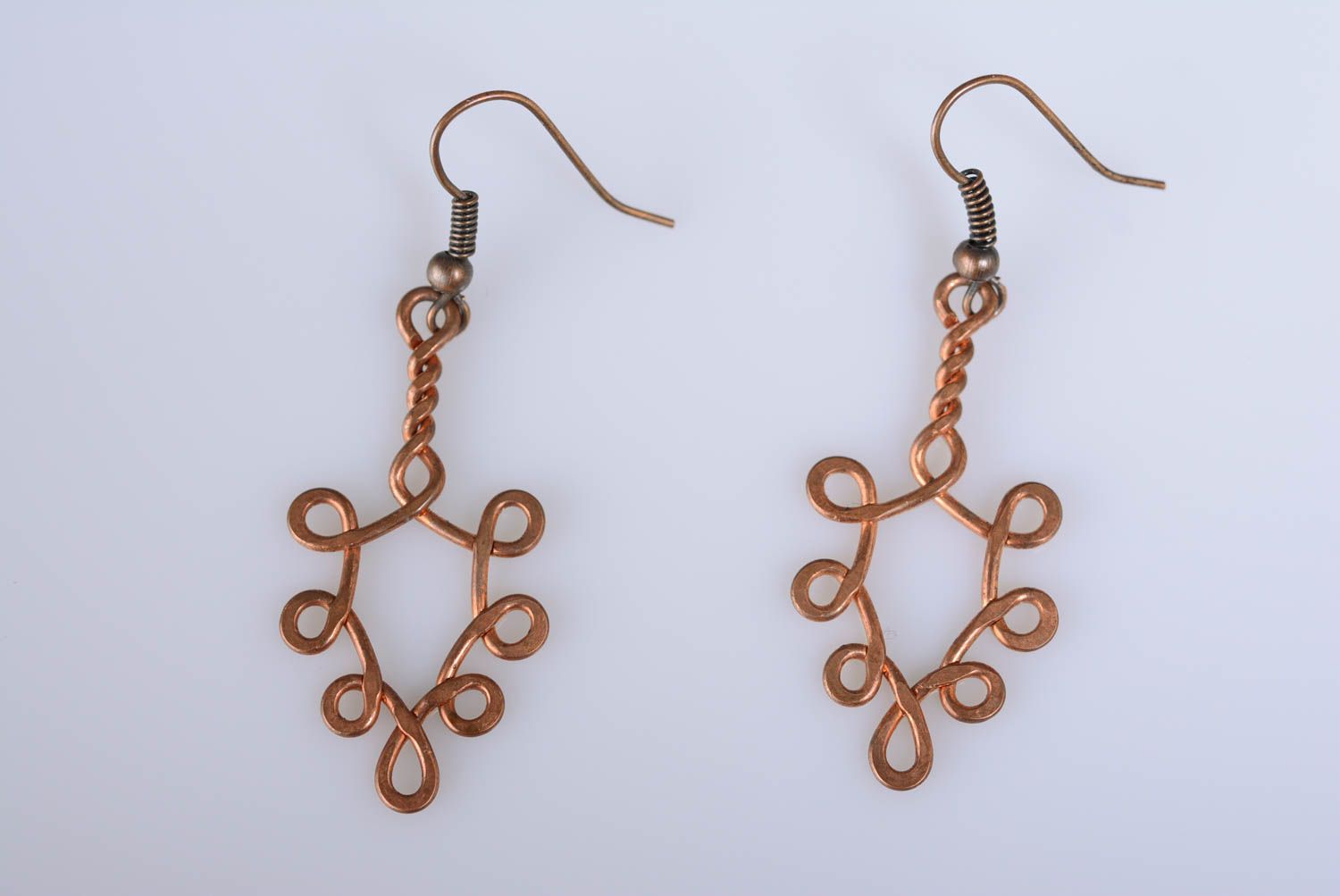 Massive earrings made of copper using wire wrap technique beautiful accessory photo 4