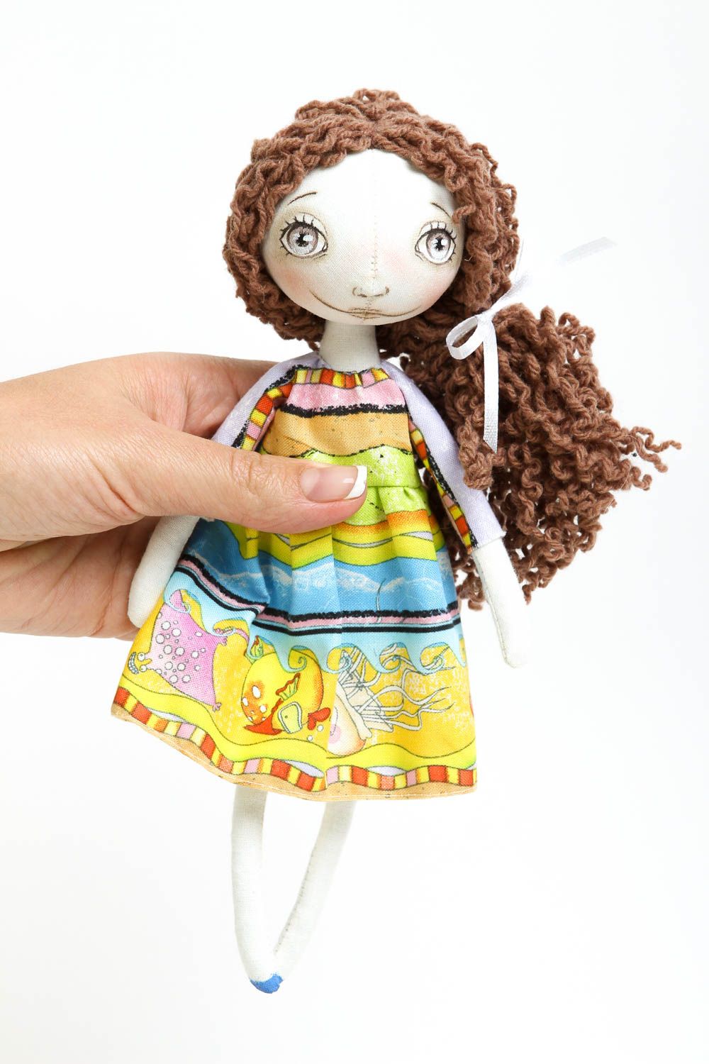 Bambola dipinta in cotone fatta a mano pupazzo tessile originale decoro casa foto 5