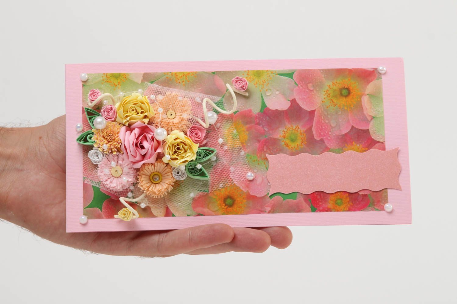 Открытка ручной работы поздравительная открытка розовая красивая открытка фото 5
