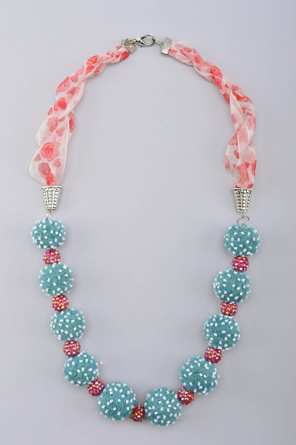 Handmade Damen Collier Schmuck Halskette Accessoires für Frauen aus Wolle   foto 2
