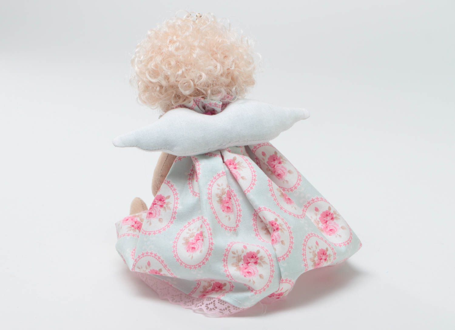 Fabric angel doll with heart beautiful little soft handmade decorative toy  photo 4