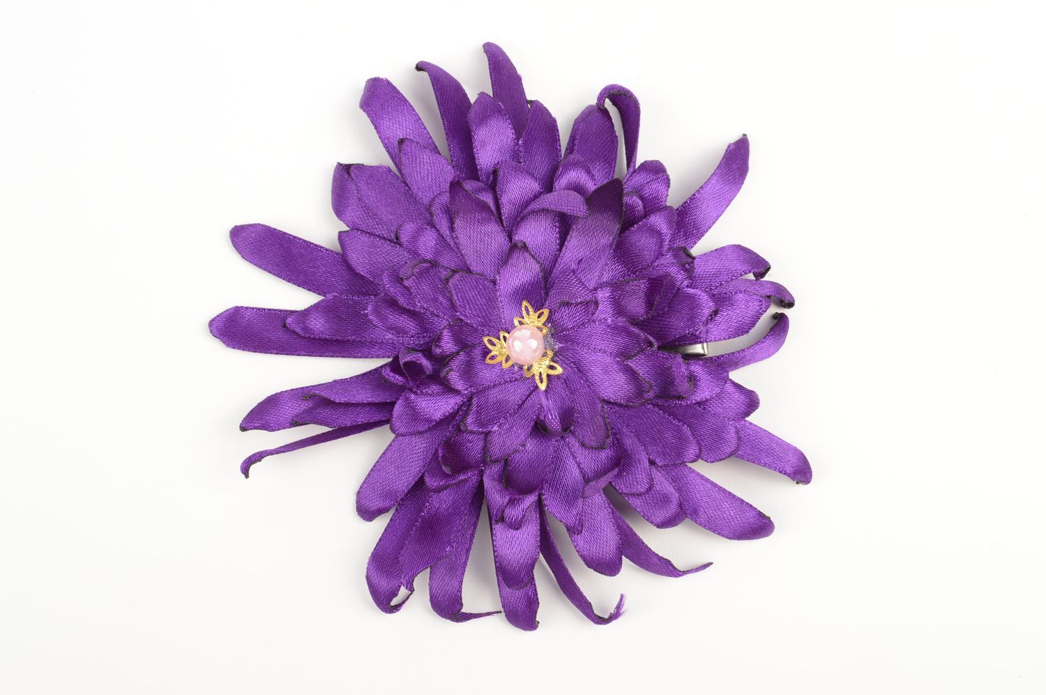Детская заколка фиолетовая хенд мейд зеколка с цветком аксессуар для волос фото 3