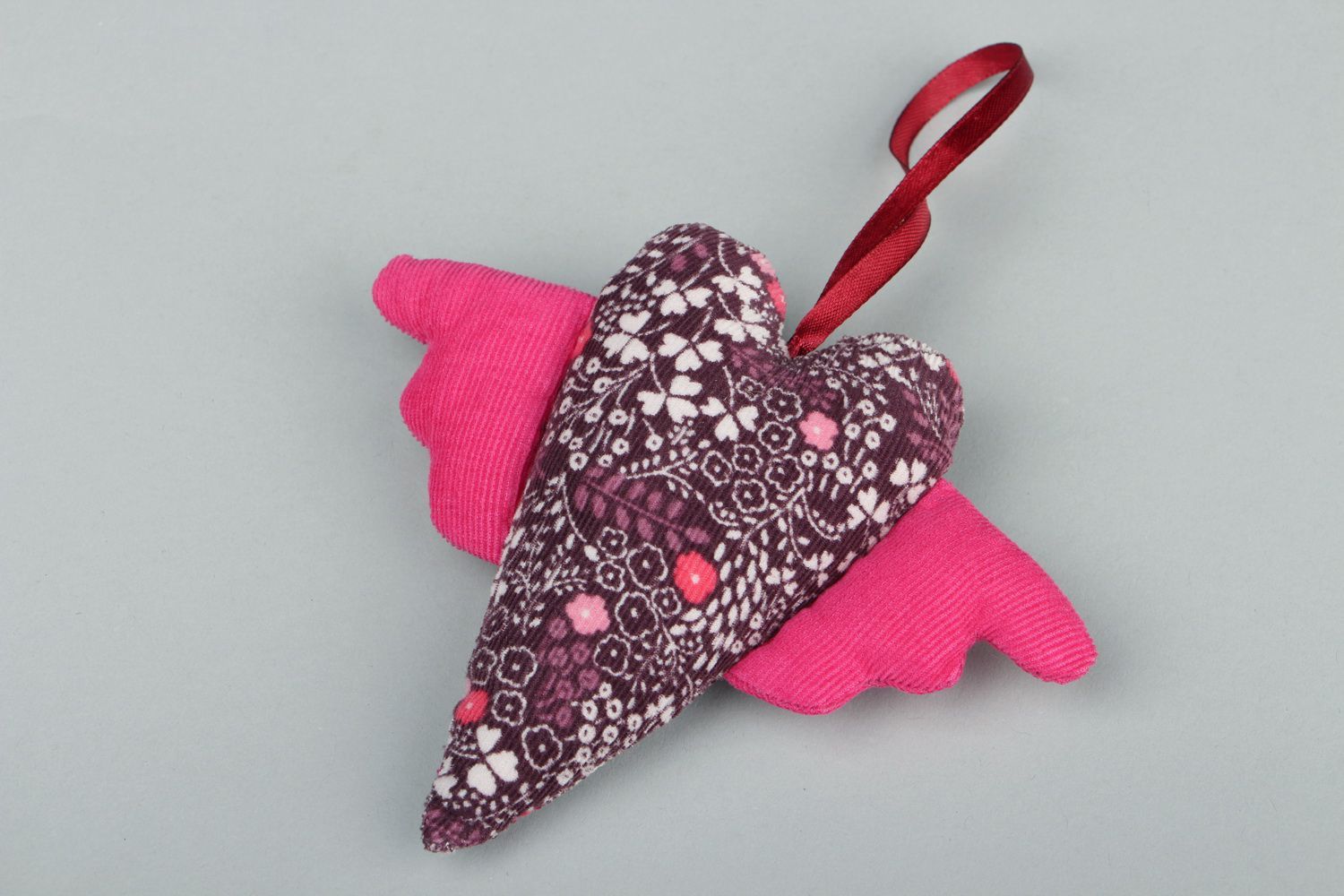 Decorative fabric pendant Heart with wings photo 4