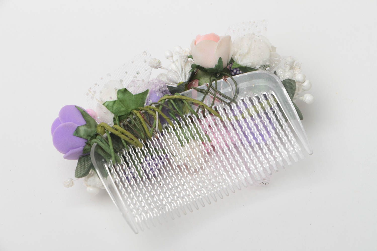 Beau peigne à cheveux en fleurs fait main plastique accessoire élégant photo 4