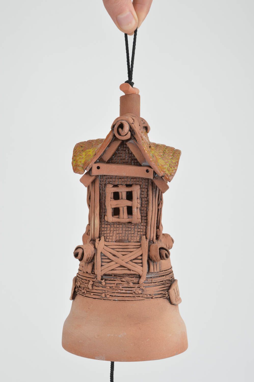 Clay bell in the form of small house beautiful colorful handmade pendant photo 3