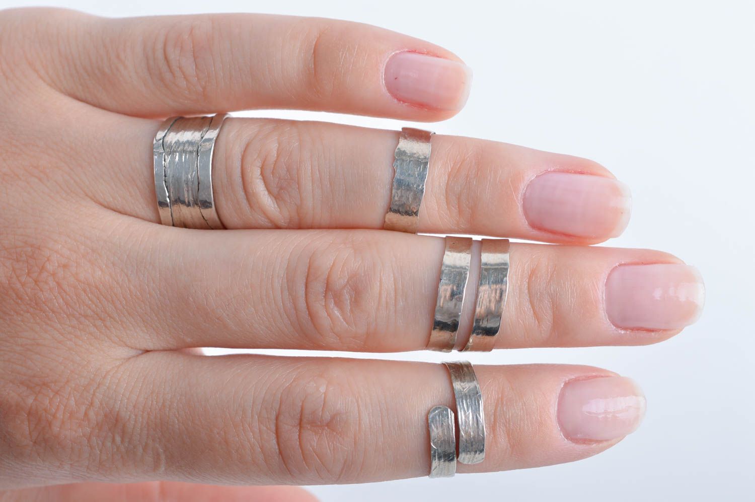 Handmade female stylish rings unusual elegant rings metal jewelry 4 pieces photo 5