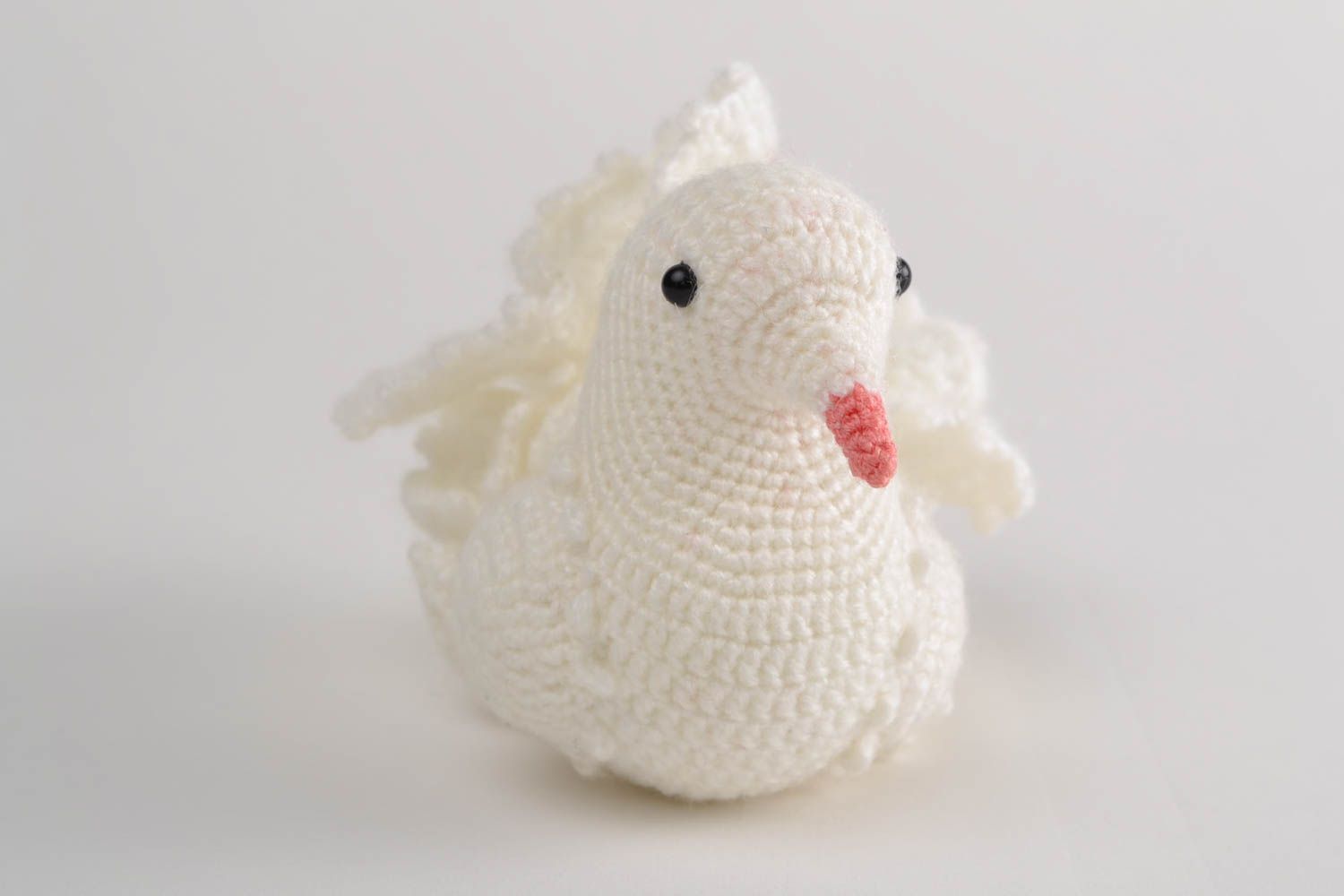 Handmade soft toy crocheted of acrylic threads white dove for interior decor photo 4