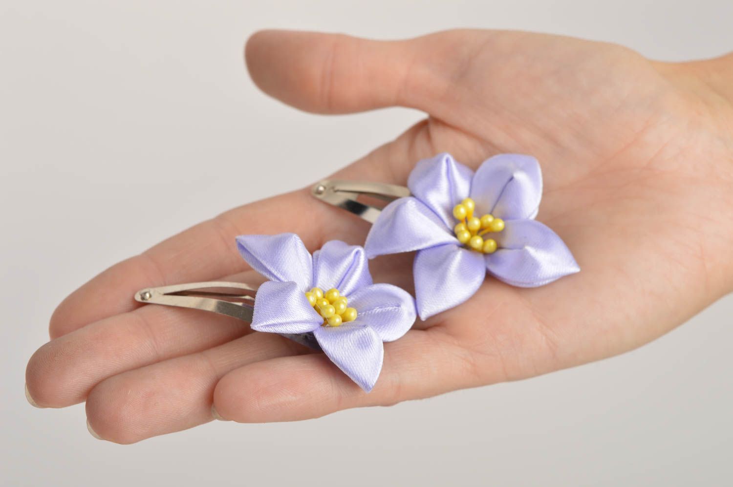 Unusual handmade hair clip kanzashi flower 2 pieces fashion trends for kids photo 2
