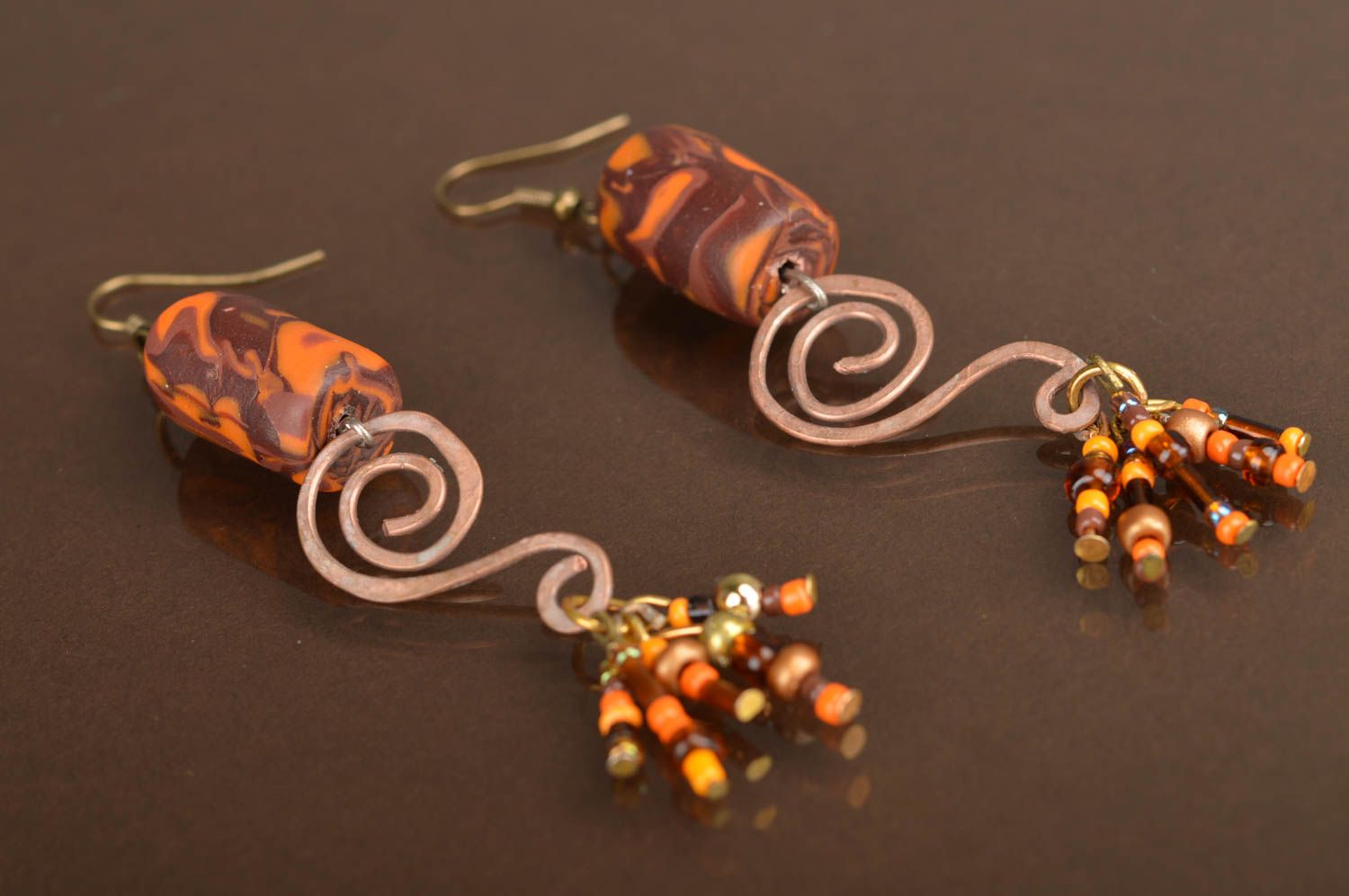 Earrings made of polymer clay and metal long handmade designer accessory photo 5
