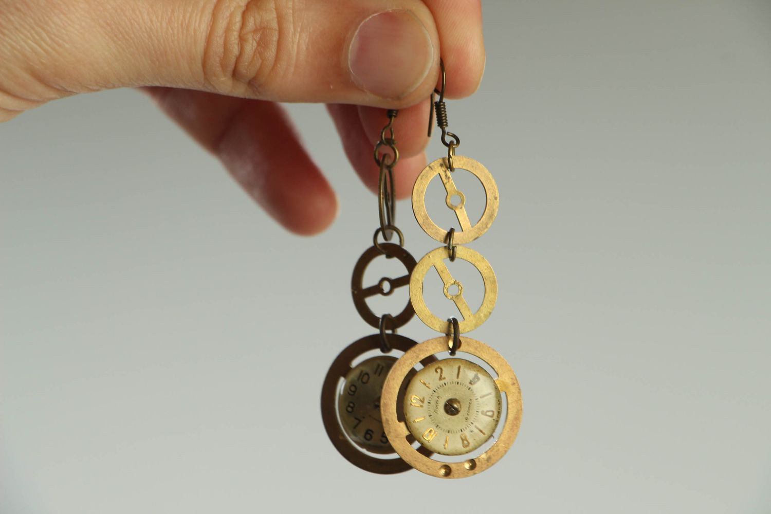 Long earrings with mechanisms in steampunk style photo 3
