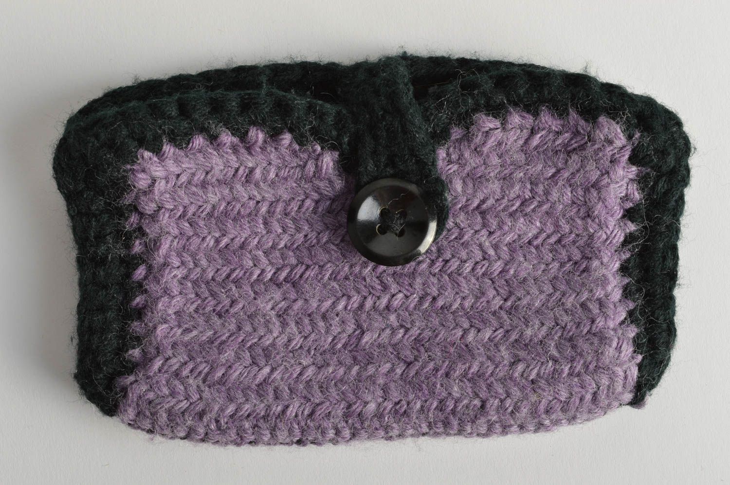 Étui à lunettes tricoté en demi-coton au crochet mauve fait main avec bouton photo 2