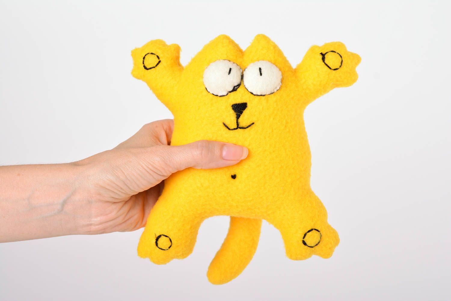 Peluche chat jaune Jouet fait main original doux vif en tissu Cadeau pour enfant photo 4